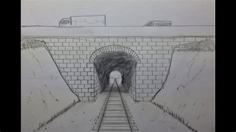 How To Draw In One Point Perspective Train Track And Tunnel Youtube