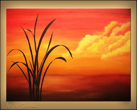 Easy Acrylic Painting On Canvas Sunset Palm Landscapeseascape