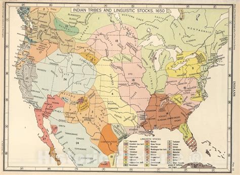 Historic Map Plate 33 Facsimile Cartography 1492 1867 Indian Tribes And Linguistic Stocks