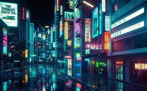 Download Wallpaper 1440x900 Cyberpunk City Buildings Art 1440x900