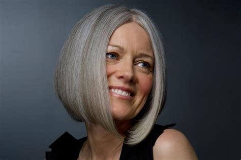 Short gray bob hair with long bangs. Bob Hairstyles for Grey Hair : Woman Fashion ...