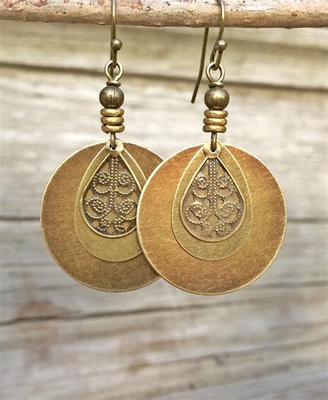 Bohemian Earrings Dangle Boho Earrings Brass Dangle Etsy