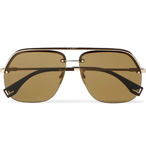 Fendi Aviator Style Gold Tone And Acetate Sunglasses Gold Fendi