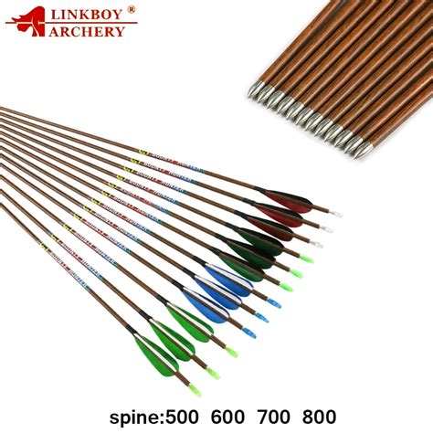 Linkboy Archery 12pcs Carbon Arrows Shaft 30 Inch Wooden Skin Spine 600