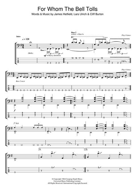 For Whom The Bell Tolls Tab - For Whom The Bell Tolls Bass Guitar Tab by Metallica (Bass Guitar Tab