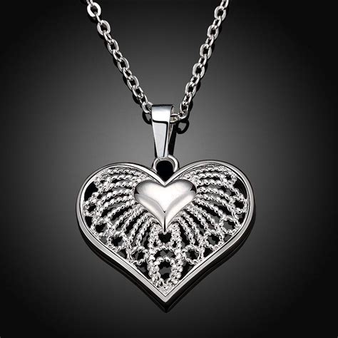 Womens Heart Pendant Inch Chain Necklace Sterling Silver