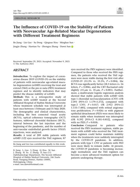 Pdf The Influence Of Covid 19 On The Stability Of Patients With