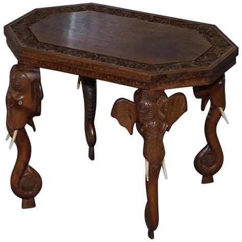 Anglo Indian Solid Rosewood Elephant Table With Bone Inlay At 1stdibs