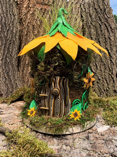 Sunflower Fairy House Faerie Garden Natural Materials Ooak Etsy