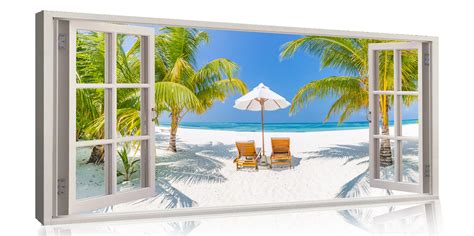 Beach Landscape View 3d Window Effect Canvas Wall Art Picture Print Ebay