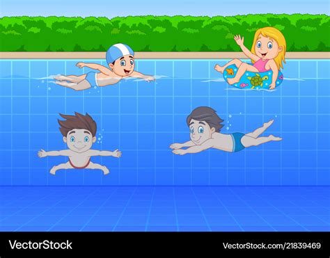 Cartoon Kids Swimming In Pool Royalty Free Vector Image