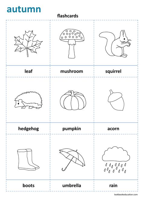 Flashcards Fall Autumn Worksheet Preschool Kindergarten And First Grade Worksheets Learn