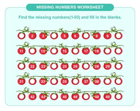 Missing Numbers 1 To 50 Worksheet