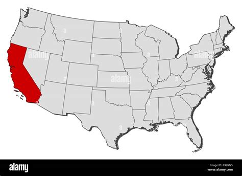 mapa político de estados unidos con los diversos estados en que california está resaltada