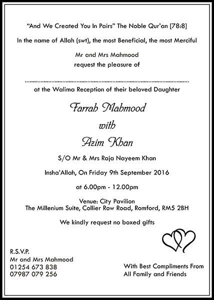 Elegance, grace, soberness, and awesomeness are the characteristics that have defined the christian wedding across low cost express shipping. Muslim Wedding Invitation Wordings | Islamic Wedding Card ...