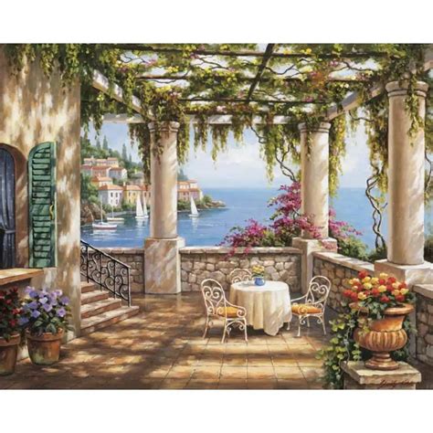 Hand Painted Oil Painting Mediterranean Landscapes Morning Terrace Pop