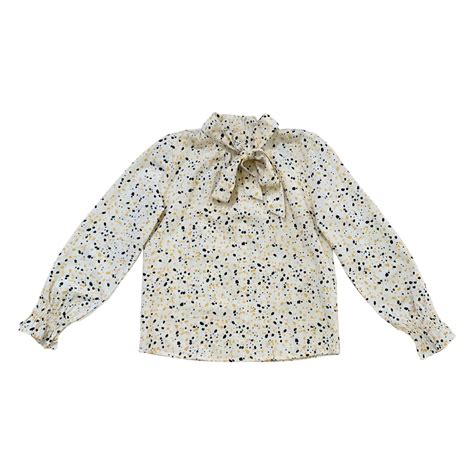 Amelie Pussy Bow Tie Blouse Terrazzo Print Feather Drum