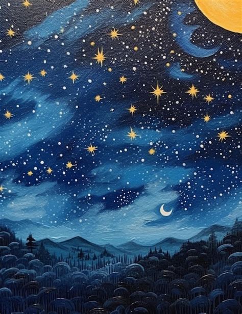 Premium Ai Image Painting Of A Night Sky With Stars And A Full Moon