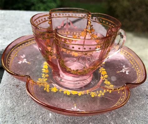 Antique Moser Glass Cup And Saucer Antique Moser Glass Moser Glass Tea Cups Vintage