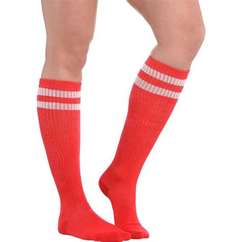 red stripe athletic knee high socks 19in party city