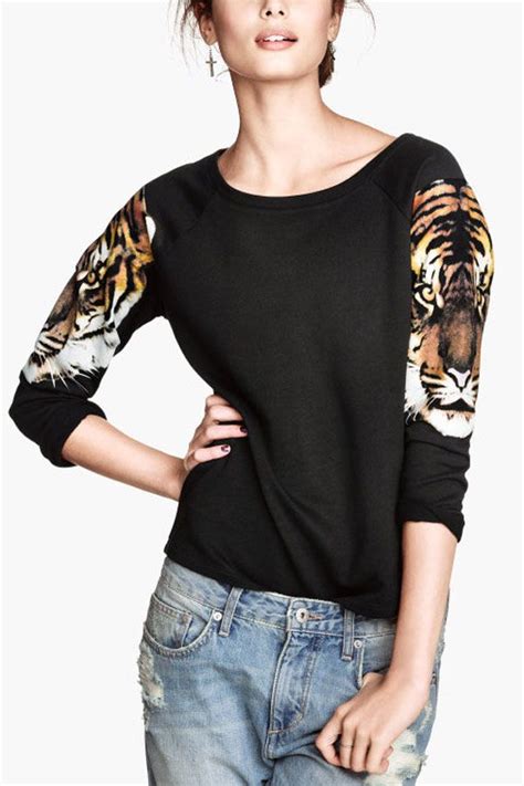 Black Tiger Print Sleeve Stylish Top Stylish Tops Fashion Clothes