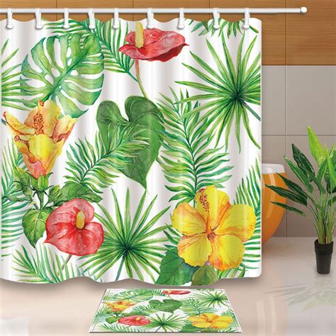 Palm Leaves And Calla Lily Waterproof Polyester Fabric Shower Curtains