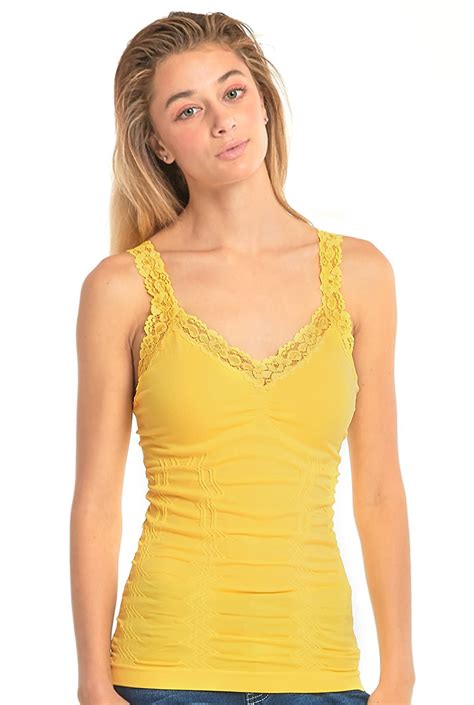women s seamless wrinkled lace trim camisole slim one size layering tank top ebay