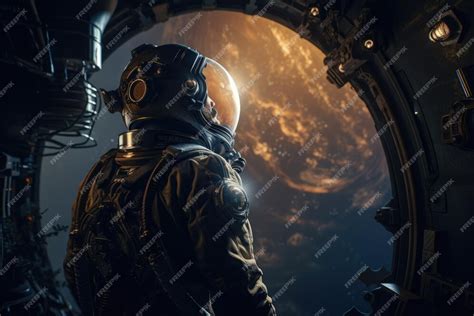 Premium Ai Image Astronaut Looking Out Of A Spaceship Window