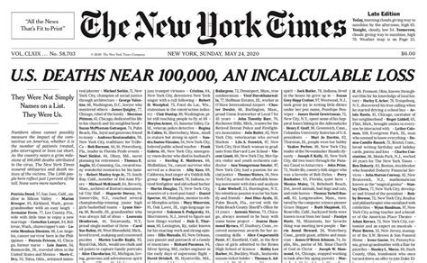 New York Times отвела первую полосу газеты именам жертв COVID-19 в США ...