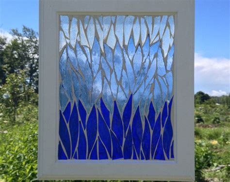 Ocean Wave Stained Glass Mosaic Artwork Vintage Recycled Window