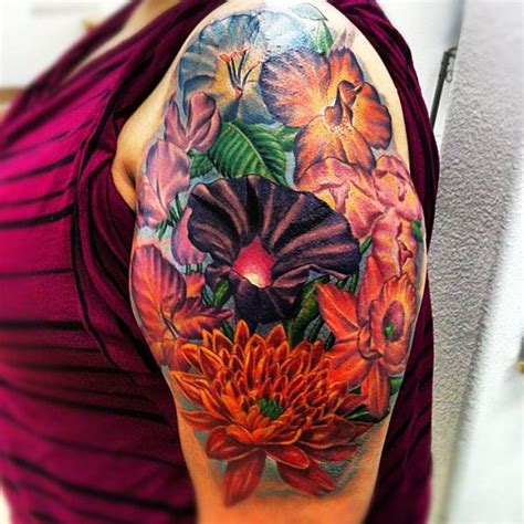 A variety of flowers of your choice or maybe one particular flower along with several other patterns can be used to bring life to your tattoo. full color flower tattoo piece by isaacectattoo on DeviantArt
