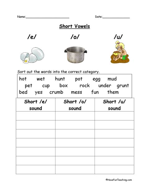E O U Short Vowels Worksheet Have Fun Teaching
