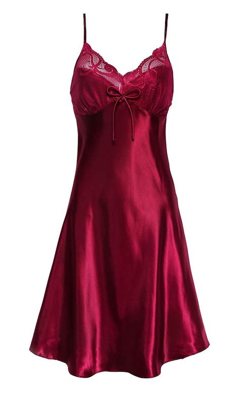Bellismira Womens Satin Lace Full Slip Chemise Silk Nightgown Sleepwear Silk Sleepwear Night