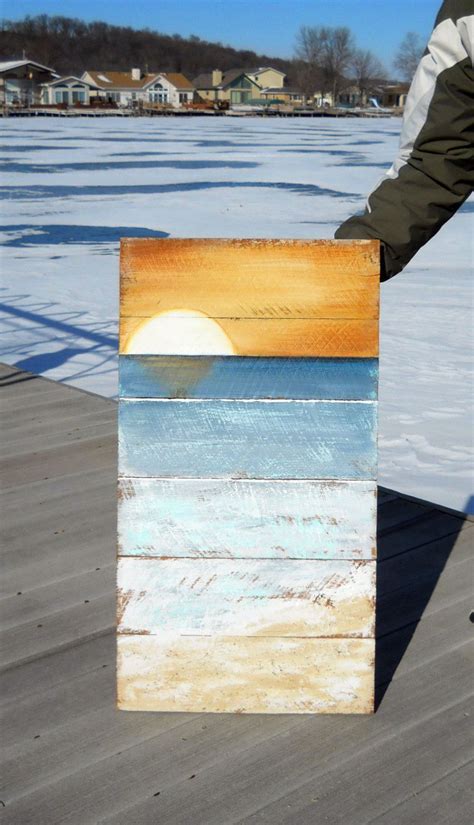 Rustic Board Sunset Beach Art By Debhrabikdesigns On Etsy Beachy Art