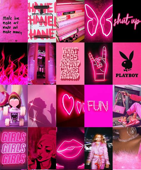 Hot Pink Wall Collage Kit Photo Wall Collage Pink Aesthetic Etsy