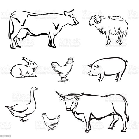 Silhouettes Of Farm Animal Stock Illustration Download Image Now