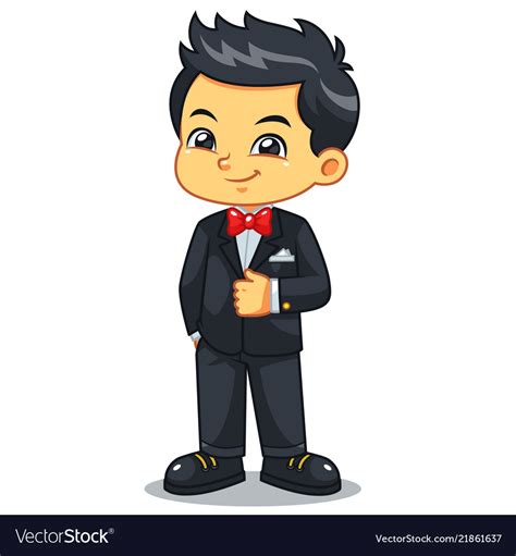 Boy Wearing Black Tuxedo And Red Bowtie Royalty Free Vector