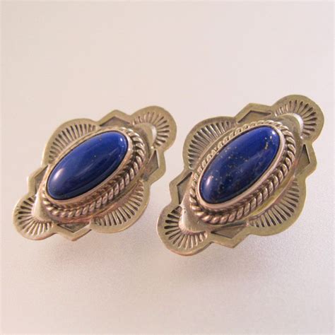Native American Lapis Sterling Silver Clip On Earrings Signed Etsy