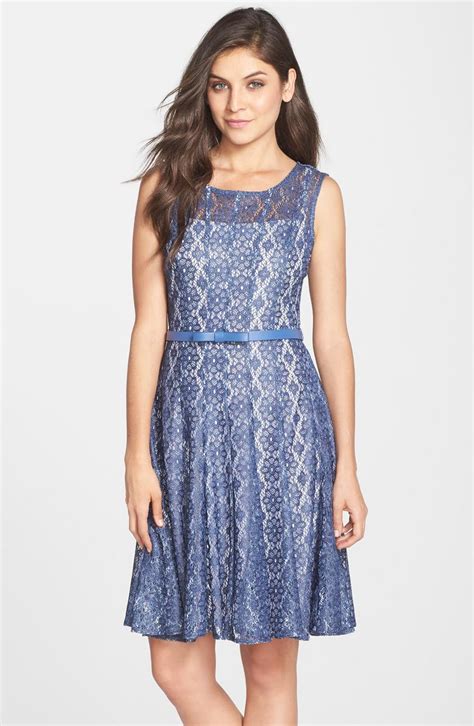 Chetta B Belted Lace Fit And Flare Dress Nordstrom