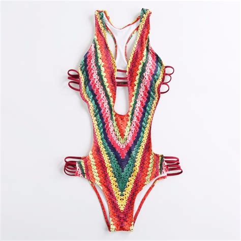 2018 new style sexy one piece suit female women swimsuit swimwear colorful pattern triangle