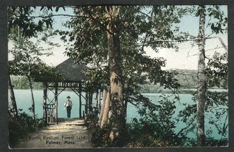 Rustic Pavilion Forest Lake Palmer Ma Postcard 1905