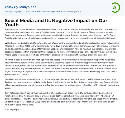 Social Media And Its Negative Impact On Our Youth Essay Example StudyHippo Com
