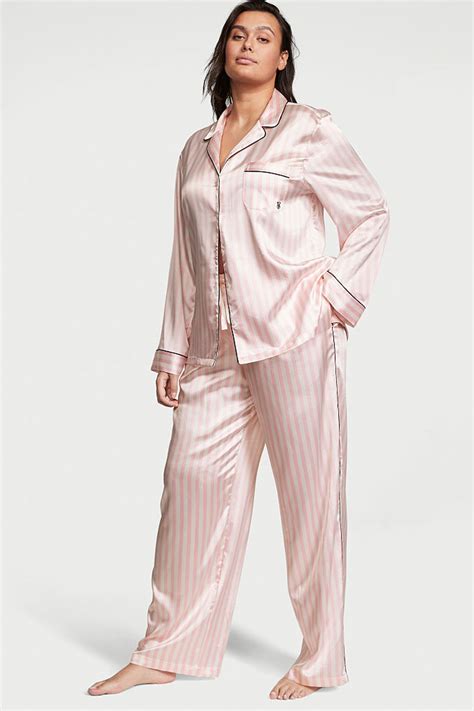 Victorias Secret Pretty Blossom Iconic Stripe Pink Satin Long Pyjama