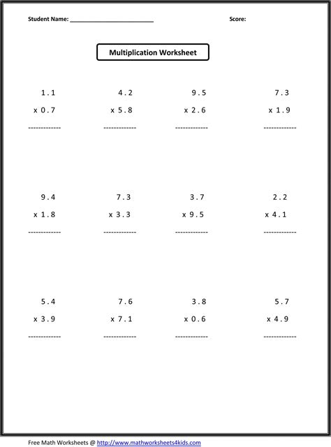 Decimal multiplication worksheets grade 6. 6th Grade Multiplication Worksheets | 7th grade math ...