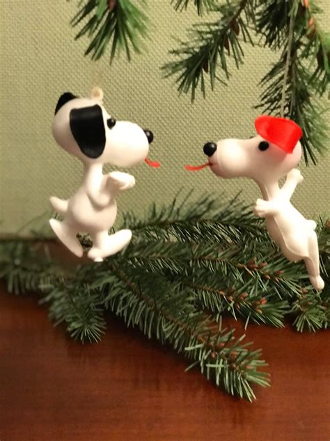 Vintage Snoopy Ornaments 2 Plastic Snoopy Figurines Snoopy Christmas