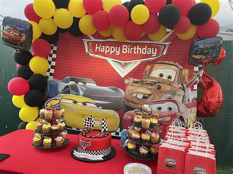 7x5ft Car Racing Themed Backdrop Cartoon Cars Mobilization Birthday Boy