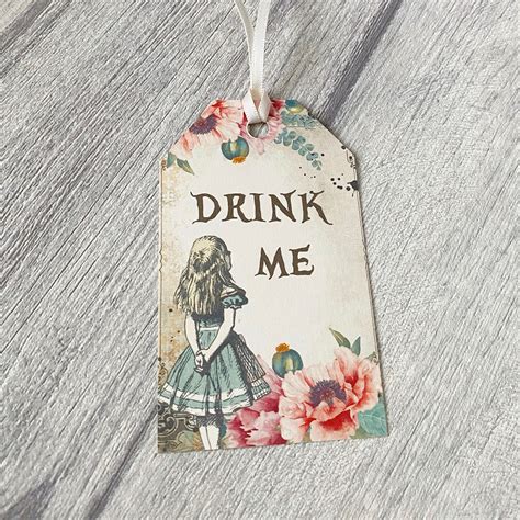 drink me alice in wonderland t tag labels bottle tags set etsy uk