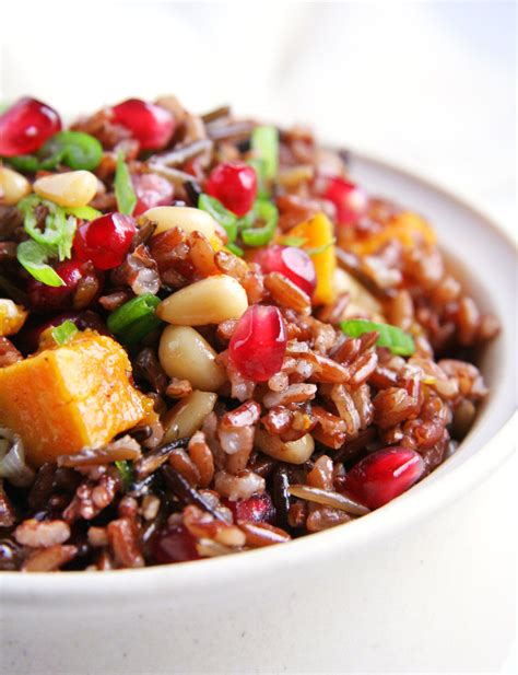 Warm Wild Rice Salad With Pomegranate Roasted Squash Pine Nuts