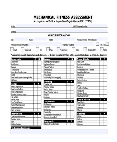 Free 9 Fitness Assessment Form Samples In Pdf Ms Word