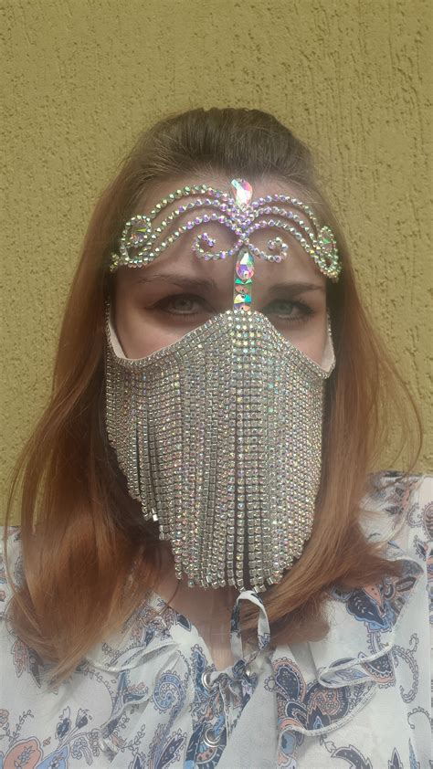 Rhinestones Face Mask Jewelry Mask Arabian Face Mask Etsy